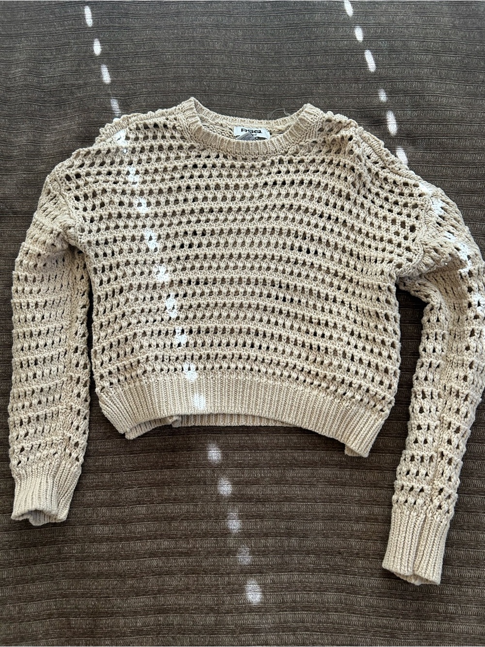 RSQ Open-Knit Cropped Sweater in Beige